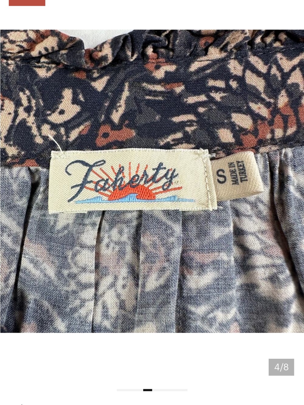 Faherty Portia Blouse Small Boho Floral Print V-Neck Artisan Block Print Top - Picture 8 of 10